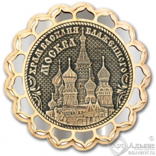 Магнит из бересты Москва-Храм Василия Блаженного купола серебро